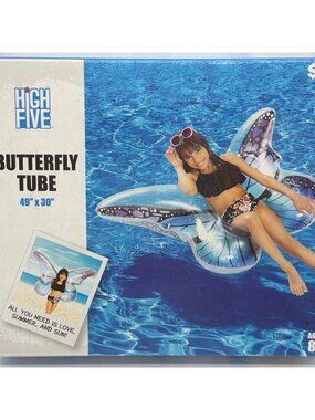 High Five Butterfly Tube 49" X 30" Inflatable Pool Float For Ages 8+ Purple & Bl